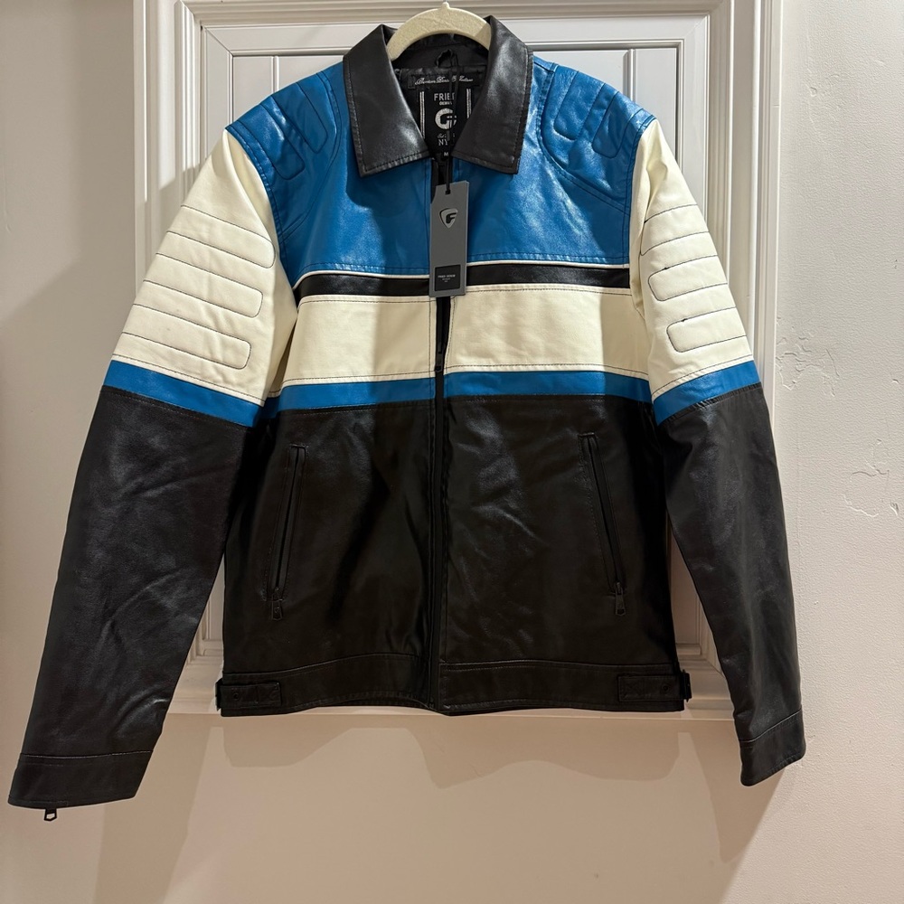 Fried NYC Black and Blue Bomber Jacket with Colorblock Design - Size Medium